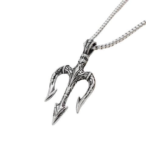 Men's Retro Trident Pendant Necklace Vintage Stainless Steel Poseidon Trident Charm Gothic Punk Jewelry For Men