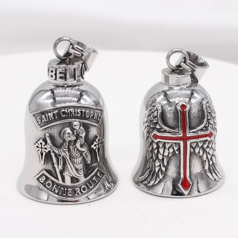 Retro Titanstahl Saint Christopher Kreuz Glocke Anhänger Für Herren Damen Religiöser Gotischer Schmuck Schutzglocke Geschenk Nur Anhänger