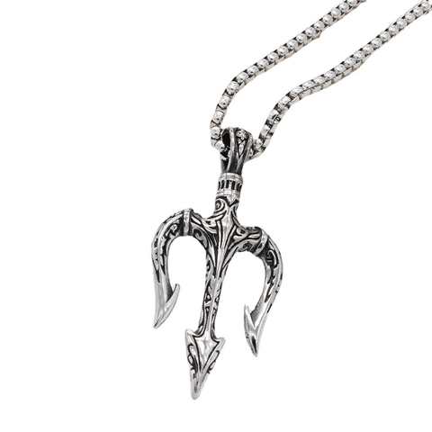 Men's Retro Trident Pendant Necklace Vintage Stainless Steel Poseidon Trident Charm Gothic Punk Jewelry For Men