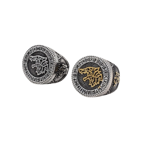 Vintage Nordic Viking Wolf Head Ring For Men Titanium Steel Runic Symbols Celtic Knot Distressed Punk Biker Ring Jewelry