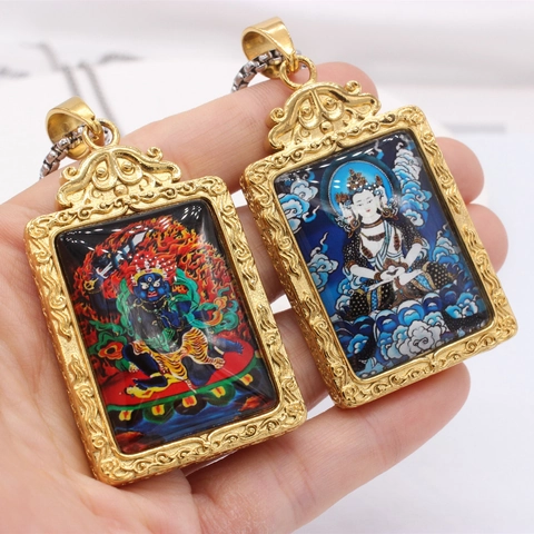 Vintage Titanium Steel Religious Thangka Buddha Pendant For Men Women Retro Zodiac Protective Deity Pendant Only No Chain