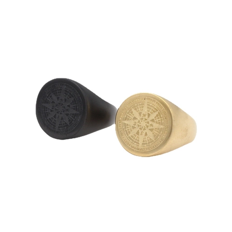 Vintage Stainless Steel Compass Signet Ring For Men Matte Brushed North Star Retro Punk Biker Band Jewelry For Boys