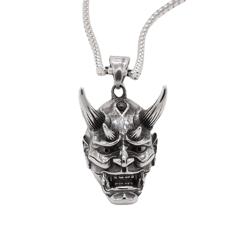 Vintage Titanium Steel Hannya Mask Pendant For Men Punk Gothic Demon Face Retro Silver Color Jewelry Pendant Only Without Chain