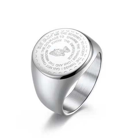 Anillo de Sello de Acero Inoxidable Vintage para Hombre Mujer Grabado Manos en Oración Oración de la Serenidad Joyería