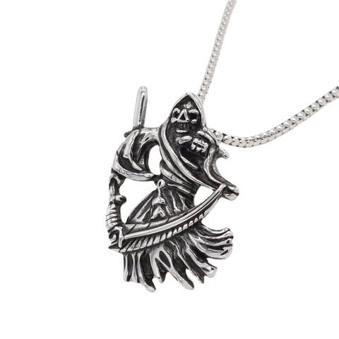 Retro Titanium Steel Grim Reaper Pendant Necklace Gothic Punk Skull Scythe Charm Pendant Only Without Chain For Men