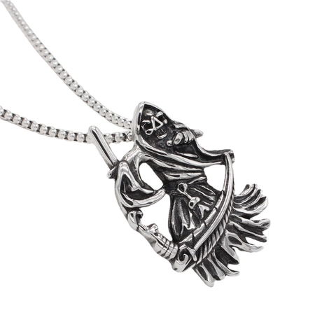 Retro Titanium Steel Grim Reaper Pendant Necklace Gothic Punk Skull Scythe Charm Pendant Only Without Chain For Men