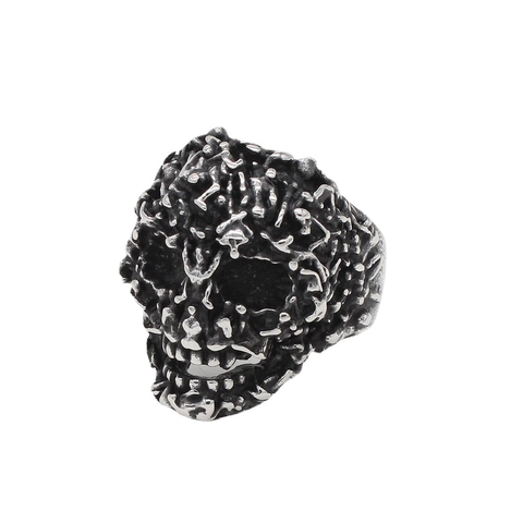 Anillo de Calavera de Acero Inoxidable Vintage para Hombre Punk Gótico Envejecido Anillo de Acero de Titanio Joyería de Moda