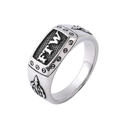 Anillo de Acero de Titanio Vintage con Letra FTW para Hombre Estilo Punk Biker Patrón de Panal Negro Plata Oro Joyería de Moda