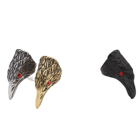 Retro Titanium Steel Eagle Head Ring For Men With Red Rhinestone Eyes Gothic Punk Biker Jewelry Animal Finger Ring Gift