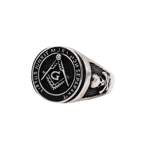 Anillo de Sello Masónico Vintage para Hombre Acero de Titanio Calavera Letra G Inscripción en Latín Gothic Punk