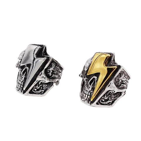 Anillo de Calavera de Acero de Titanio Vintage Con Diseño de Rayo Punk Gótico Anillo de Biker para Hombre Joyería Desgastada