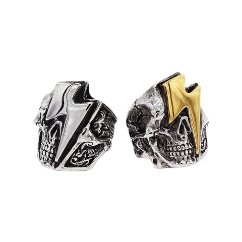 Anillo de Calavera de Acero de Titanio Vintage Con Diseño de Rayo Punk Gótico Anillo de Biker para Hombre Joyería Desgastada