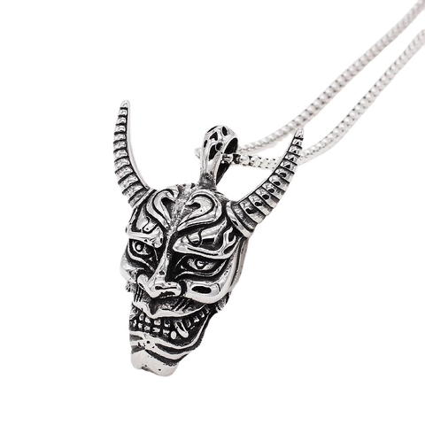 Colgante de Máscara Hannya de Acero Inoxidable Vintage para Hombre Punk Gótico Diablo con Cuernos Fantasma Joyería Sin Cadena
