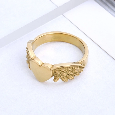 Anello in Acciaio Inossidabile Retro Ali di Angelo Cuore Vintage Oro Argento Anello a Fascia per Uomo Donna Gioielli