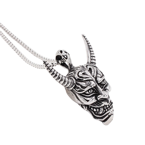 Colgante de Máscara Hannya de Acero Inoxidable Vintage para Hombre Punk Gótico Diablo con Cuernos Fantasma Joyería Sin Cadena