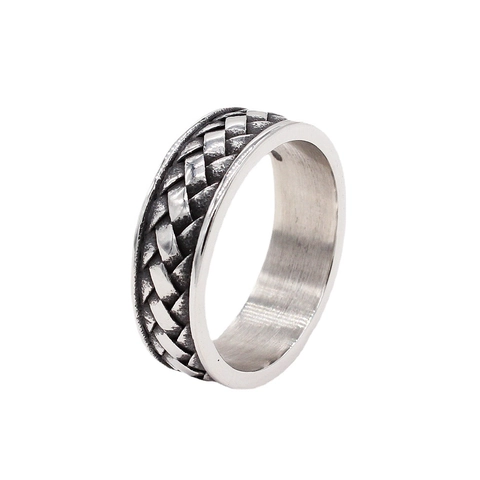 Anillo de Banda de Acero Inoxidable Vintage con Patrón Trenzado para Hombre Vikingo Nórdico Retro Geométrico Joyería