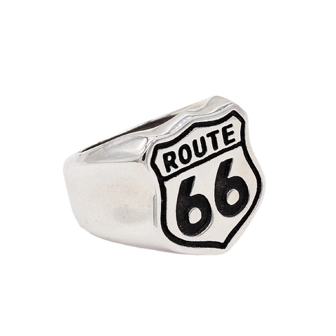 Vintage Men Route 66 Shield Signet Ring Stainless Steel Electroplated Biker Ring Black Enamel Statement Jewelry For Men Boys