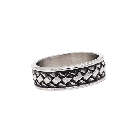 Anillo de Banda de Acero Inoxidable Vintage con Patrón Trenzado para Hombre Vikingo Nórdico Retro Geométrico Joyería