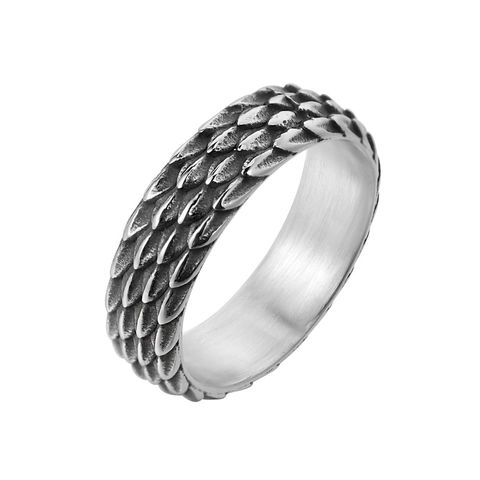 Anillo de Banda de Escamas de Dragón de Acero Inoxidable Vintage Para Hombres Mujeres Punk Gótico Joyería Texturizada Oxidada