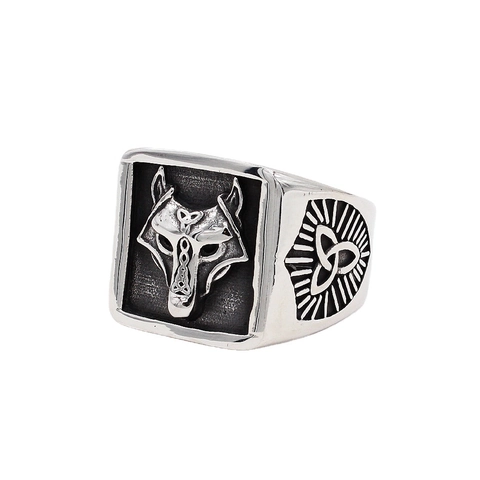 Anillo Vikingo Cabeza de Lobo de Acero Inoxidable para Hombre Vintage Nudo Celta Punk Gothic Biker Joyería