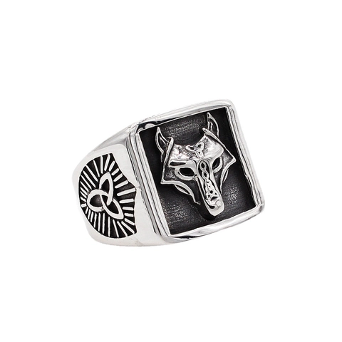 Anillo Vikingo Cabeza de Lobo de Acero Inoxidable para Hombre Vintage Nudo Celta Punk Gothic Biker Joyería
