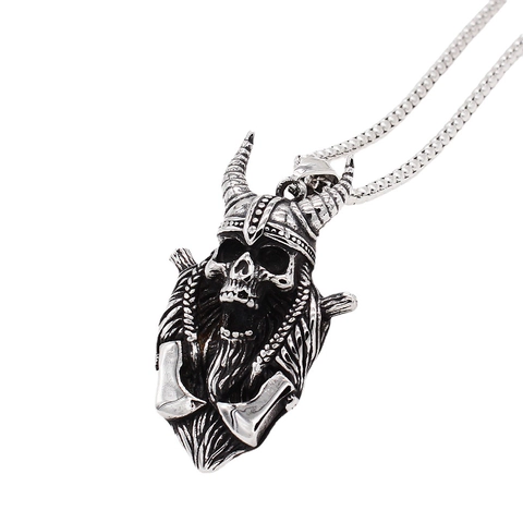 Colgante de Calavera Pirata Vikinga Vintage de Acero de Titanio Casco de Cuernos Hachas Cruzadas Joyería Punk Rock Colgante Solo Hombre
