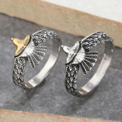 Vintage Titanium Steel Eagle Ring For Men Women Distressed Gothic Punk Jewelry Feather Texture Relief Animal Band Ring