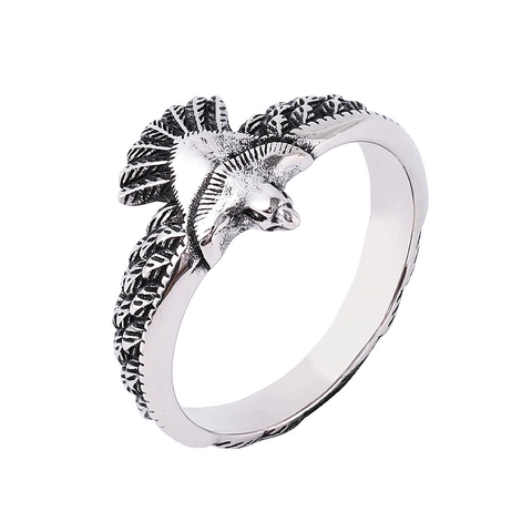 Vintage Titanium Steel Eagle Ring For Men Women Distressed Gothic Punk Jewelry Feather Texture Relief Animal Band Ring