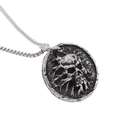 Vintage Titanium Steel Skull Medallion Pendant For Men Hip Hop Gothic Retro Round Coin Shape Relief Jewelry Accessory Gift