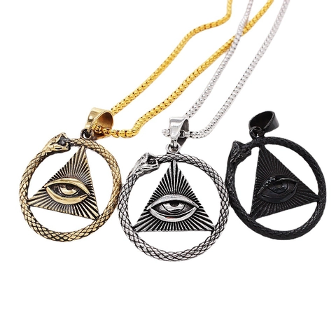 Colgante de Acero de Titanio Vintage con Ojo de la Providencia y Ouroboros Collar de Triángulo Místico Serpiente Joyería para Hombres Mujeres Regalo