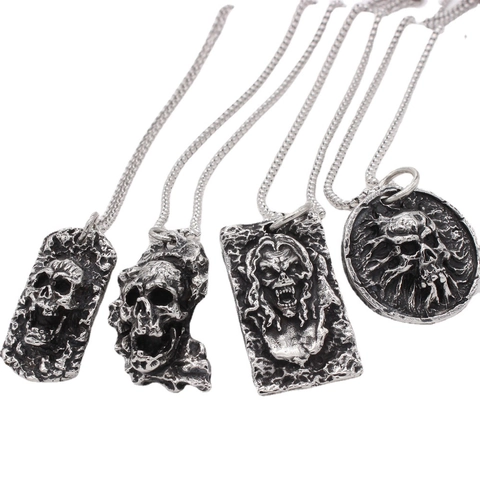 Gothik Titanstahl Totenkopf Anhänger Halskette Für Herren Vintage Punk Rock Distressed Skull Charm Schmuck Ohne Kette