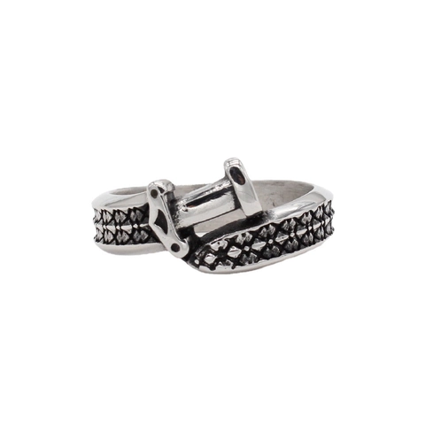 Anillo de Acero de Titanio de Espada y Daga Punk Vintage para Hombre Patrón de Hebilla de Cinturón Industrial Joyería Gótica