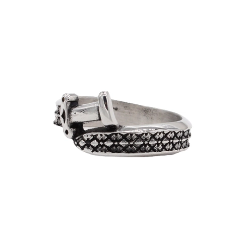 Anillo de Acero de Titanio de Espada y Daga Punk Vintage para Hombre Patrón de Hebilla de Cinturón Industrial Joyería Gótica