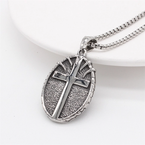 Pendente Teschio Gotico Croce in Acciaio Inossidabile Collana Uomo Retro Punk Rock Gioielli Accessorio Ciondolo Solo Senza Catena