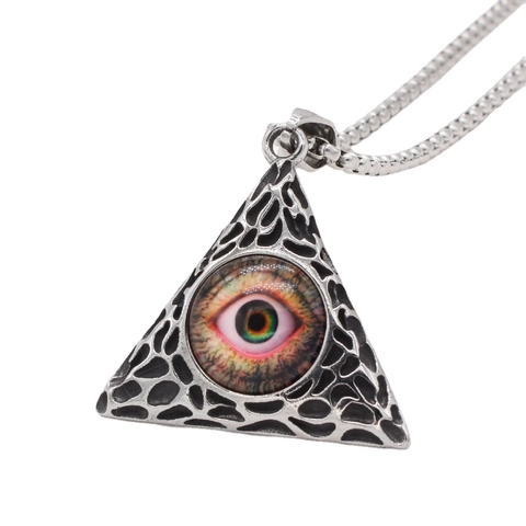 Vintage Stainless Steel Triangle All-Seeing Eye Pendant For Men Gothic Retro Pyramid Praying Hands Pendant Only Without Chain