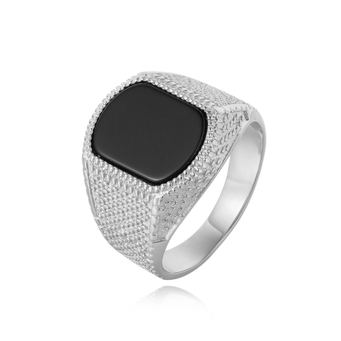 Vintage Men Stainless Steel Signet Ring Gold Silver Plated Artificial Black Onyx Lapis Lazuli Gemstone Geometric Ring