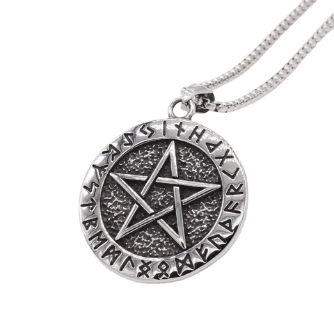 Colgante de Brújula Vikinga Pentagrama Collar Retro de Runas Joyería de Acero de Titanio para Hombre Collar de Runas