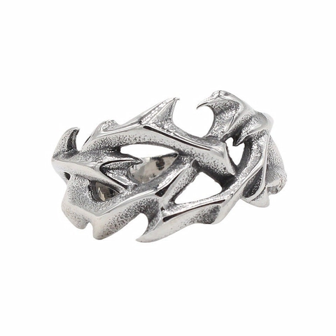 Anillo Gótico Vintage de Acero de Titanio con Patrón de Llama para Hombre Punk Espina Tótem Acabado Envejecido Joyería Biker