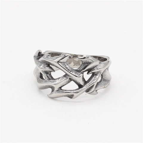 Anillo Gótico Vintage de Acero de Titanio con Patrón de Llama para Hombre Punk Espina Tótem Acabado Envejecido Joyería Biker