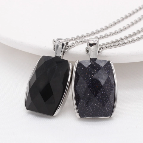 Rechteck Facettierter Edelstein Anhänger Titanstahl Geometrischer Anhänger Für Herren Damen Anhänger Ohne Kette Retro Schmuck