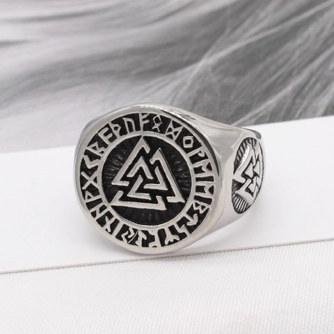 Vintage Wikinger Valknut Siegelring Für Herren Nordische Runen Edelstahl Bandring Keltisches Mythos Symbol Hip Hop Schmuck