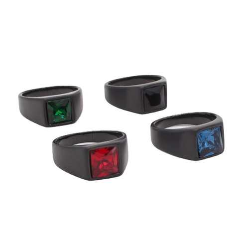 Bague en Acier au Titane avec Strass Carré Noir Mat Punk Vintage Bijoux de Doigt pour Hommes Femmes Bague Décorative Individuelle