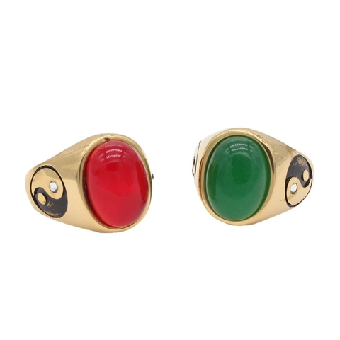 Vintage Titanium Steel Yin Yang Signet Ring Palace Style Gold Plated Inlaid Gemstone Rhinestone Retro Fashion Unisex Ring