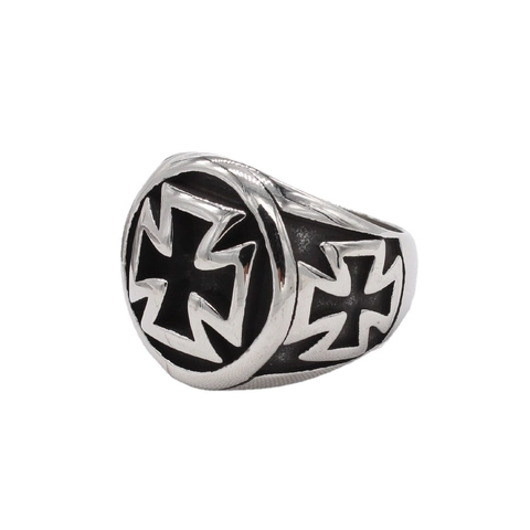 Anillo de Relieve de Cruz de Acero de Titanio para Hombre Vintage Punk Goth Cruz de Hierro Joyería Motero Regalo Plata Negro