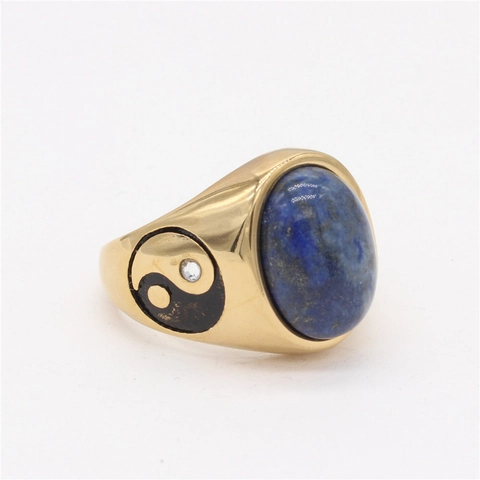 Vintage Titanium Steel Yin Yang Signet Ring Palace Style Gold Plated Inlaid Gemstone Rhinestone Retro Fashion Unisex Ring
