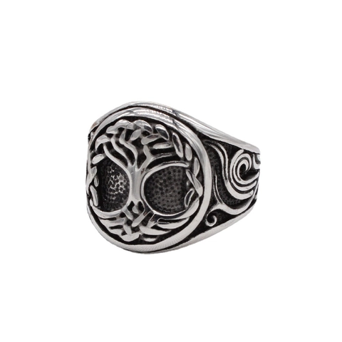 Vintage Tree Of Life Stainless Steel Ring For Men Nordic Viking Celtic Knot Oxidized Silver Color Wide Band Signet Ring Punk Jewelry