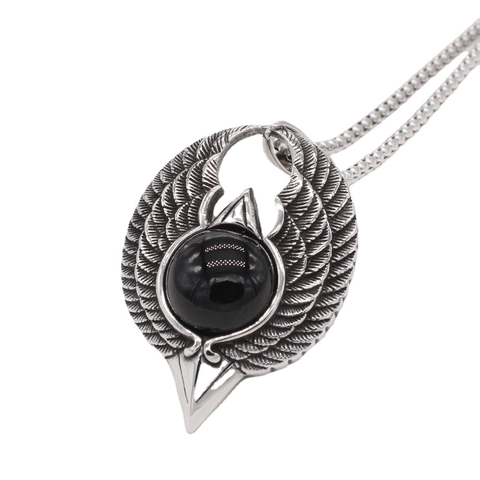 Retro Titanium Steel Eagle Wings Pendant For Men Gothic Punk Jewelry With Polished Black Agate Stone Necklace Pendant