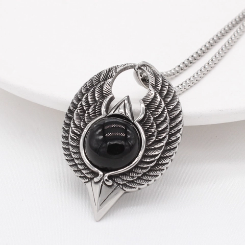 Retro Titanium Steel Eagle Wings Pendant For Men Gothic Punk Jewelry With Polished Black Agate Stone Necklace Pendant