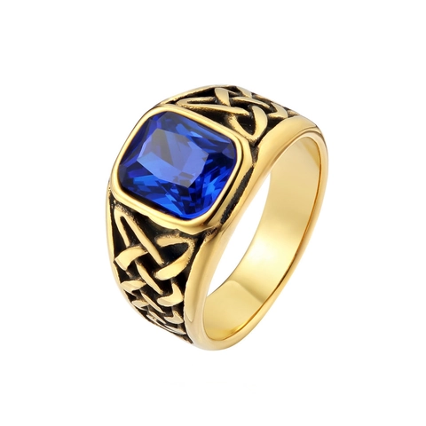 Anello in Acciaio Inossidabile Nodo Celtico Vichingo Nordico Vintage Per Uomo Strass Intarsiato Taglio Quadrato Totem Gioielli