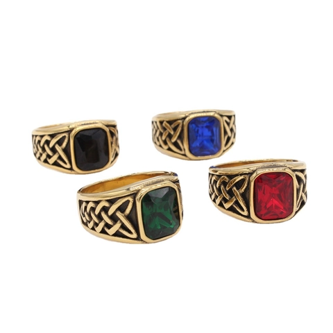 Anello in Acciaio Inossidabile Nodo Celtico Vichingo Nordico Vintage Per Uomo Strass Intarsiato Taglio Quadrato Totem Gioielli